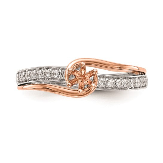 14k Two-Tone By-Pass (Holds 1/4 carat (4.1mm) Round Center) 1/8 carat Diamond Semi-mount Engagement Ring
