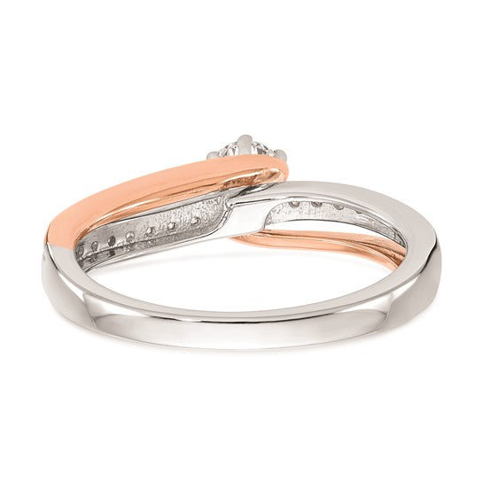 14k Two-Tone By-Pass (Holds 1/4 carat (4.1mm) Round Center) 1/8 carat Diamond Semi-mount Engagement Ring