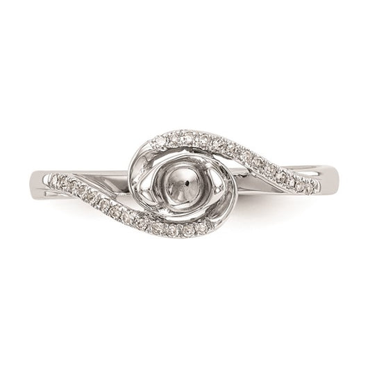 14k White Gold By-Pass (Holds 1/6 carat (3.6mm) Round Center) 1/15 carat Diamond Semi-mount Engagement Ring