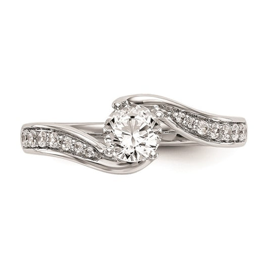 14k White Gold By-Pass (Holds 1/2 carat (5.2mm) Round Center) 1/6 carat Diamond Semi-mount Engagement Ring
