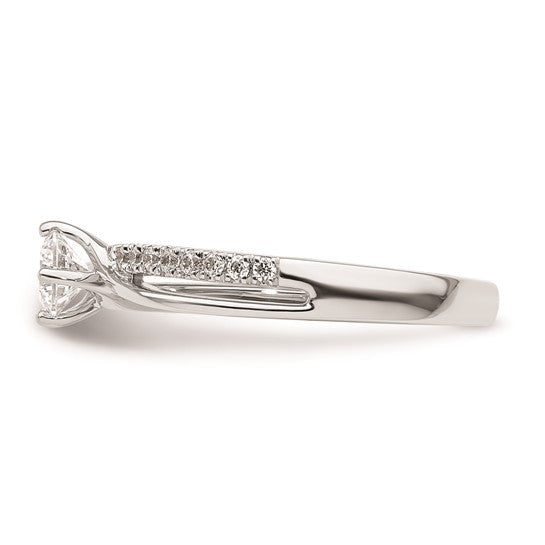 14k White Gold By-Pass (Holds 1/3 carat (4.5mm) Round Center) 1/6 carat Diamond Semi-mount Engagement Ring