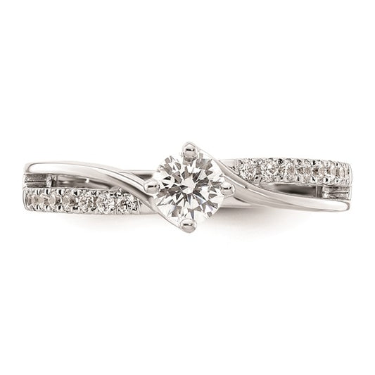 14k White Gold By-Pass (Holds 1/3 carat (4.5mm) Round Center) 1/6 carat Diamond Semi-mount Engagement Ring