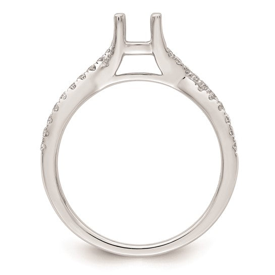 14k White Gold Criss-Cross (Holds 1/2 carat (5.2mm) Round Center) 1/3 carat Diamond Semi-mount Engagement Ring