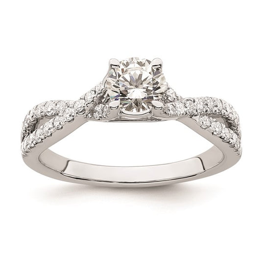 14k White Gold Criss-Cross (Holds 1/2 carat (5.2mm) Round Center) 1/3 carat Diamond Semi-mount Engagement Ring