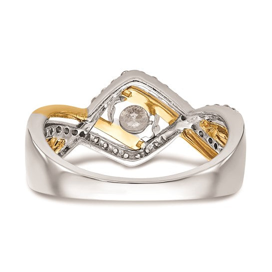 14k Two-tone Criss-Cross (Holds 1/2 carat (5.2mm) Round Center) 1/3 carat Diamond Semi-mount Engagement Ring