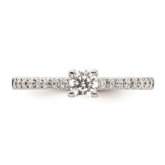 14k White Gold (Holds 1/4 carat (4.00mm) Round Center) 1/6 carat Diamond Semi-mount Engagement Ring