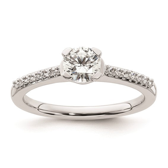 14k White Gold (Holds 1/2 carat (5.00mm) Round Center) 1/15 carat Diamond Semi-Mount Engagement Ring