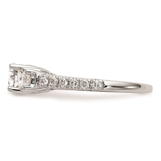 14K White Gold 3-Stone Plus (Holds 3/4 carat (5.8mm) Round Center) Diamond Semi-Mount Engagement Ring