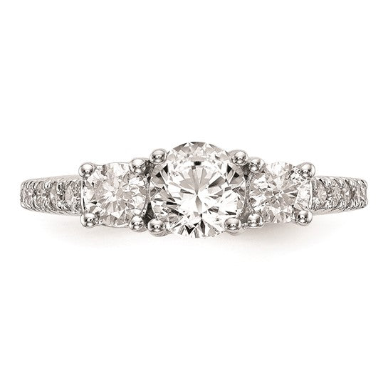 14K White Gold 3-Stone Plus (Holds 3/4 carat (5.8mm) Round Center) Diamond Semi-Mount Engagement Ring