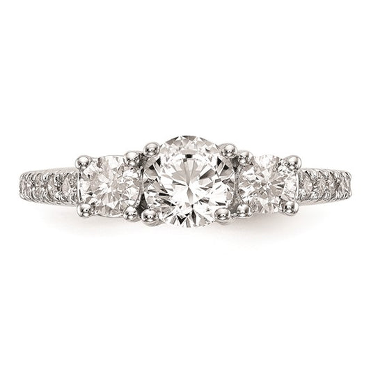14K White Gold 3-Stone Plus (Holds 3/4 carat (5.8mm) Round Center) Diamond Semi-Mount Engagement Ring
