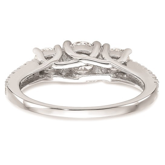 14K White Gold 3-Stone Plus (Holds 3/4 carat (5.8mm) Round Center) Diamond Semi-Mount Engagement Ring