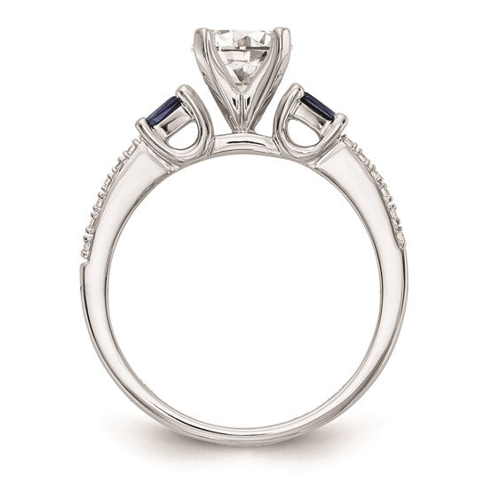 14k White Gold 3-stone Dia Peg Set with Sapphire Semi-Mount Including 2-Sapphire Side Stones Engagement Ring