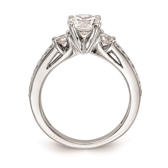 14K White Gold 3-Stone Plus Peg Set Center 1/5 carat Diamond Semi-mount Engagement Ring