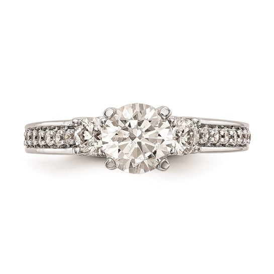 14K White Gold 3-Stone Plus Peg Set Center 1/5 carat Diamond Semi-mount Engagement Ring