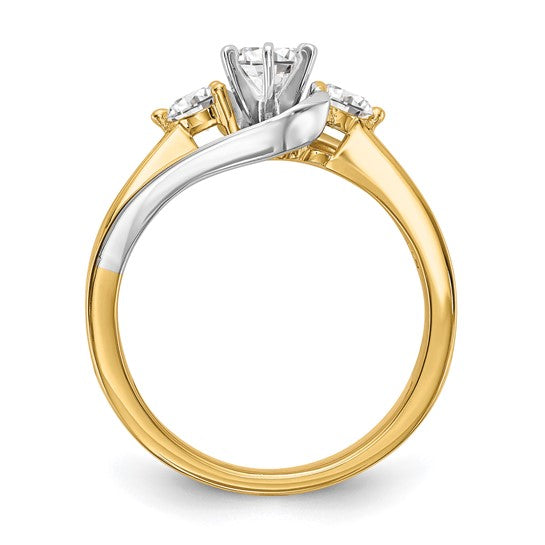 14K Two-tone Lab Grown Diamond VS/SI GH, 3-Stone Peg Set Semi Mount