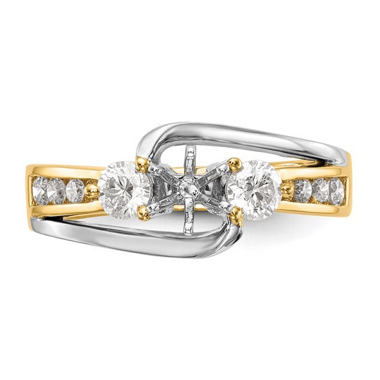 14K Two-tone Lab Grown Diamond VS/SI GH, 3-Stone Peg Set Semi Mount