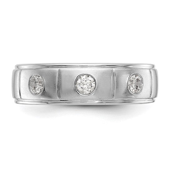 14K White Gold 3-Stone Bezel 1/3 carat Diamond Complete Men's Band