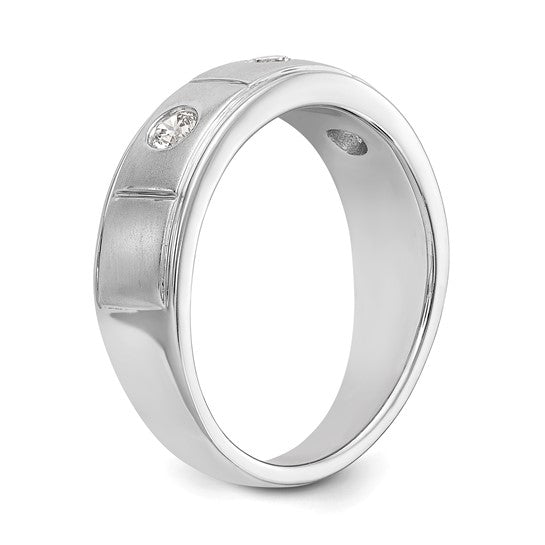 14K White Gold 3-Stone Bezel 1/3 carat Diamond Complete Men's Band