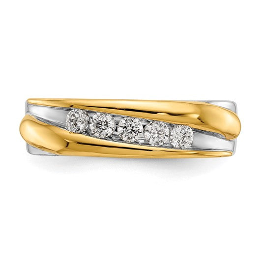 14k Two-tone 5-Stone 3/8 carat Diamond Complete Men's Band