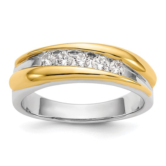 14k Two-tone 5-Stone 3/8 carat Diamond Complete Men's Band