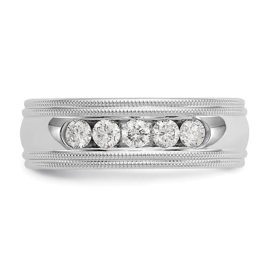 True Origin 14K White Gold Men's 1/2 carat Lab Grown Diamond VS/SI D E F 5 Stone Double Milgrain Size 10.5 Band