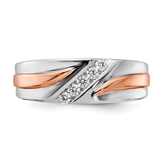 14k White and Rose Gold 5-Stone 1/5 carat Diamond Complete Men's Band