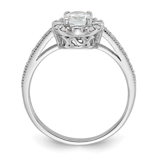 14k White Gold Aquamarine and Diamond Halo Ring