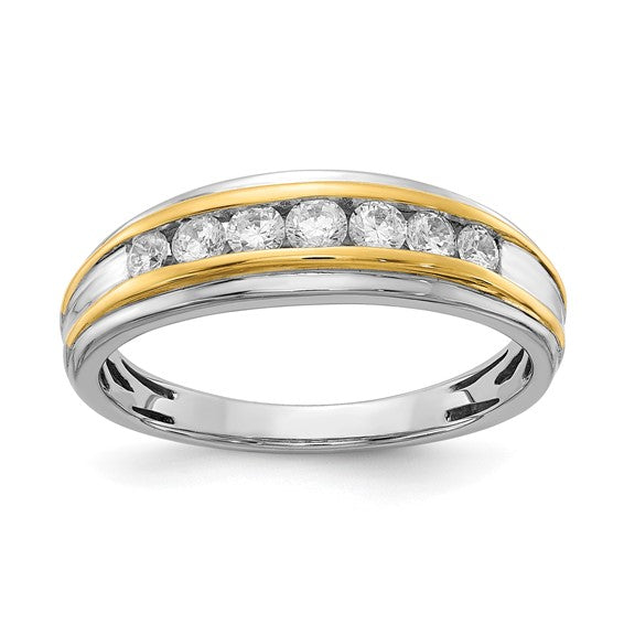 14k Two-tone 7-Stone 1/2 carat Diamond Complete Men's Ring