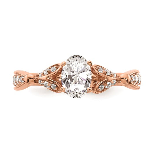 14k Rose Gold Two Hearts (Holds 1/2 carat (6.2x4.7mm) Oval Center) 1/4 carat Diamond Semi-mount Engagement Ring