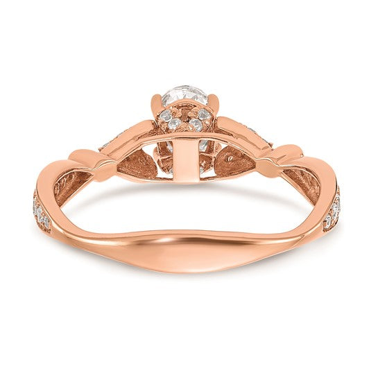 14k Rose Gold Two Hearts (Holds 1/2 carat (6.2x4.7mm) Oval Center) 1/4 carat Diamond Semi-mount Engagement Ring