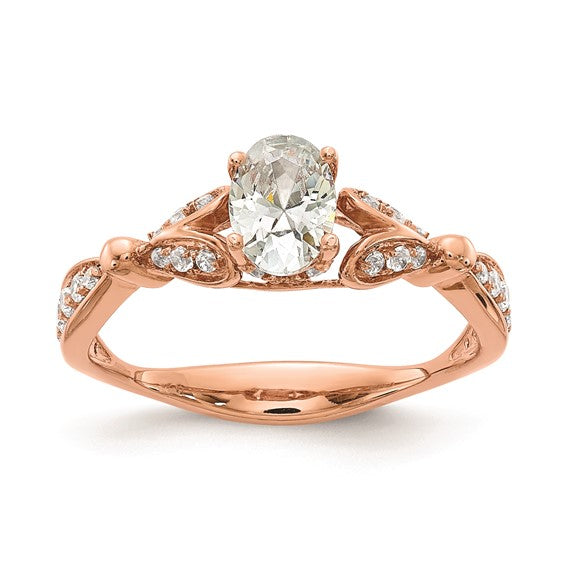 14k Rose Gold Two Hearts (Holds 1/2 carat (6.2x4.7mm) Oval Center) 1/4 carat Diamond Semi-mount Engagement Ring