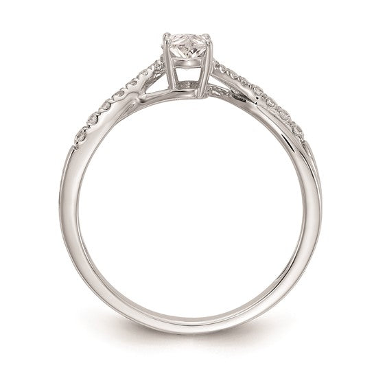 14k White Gold By-Pass (Holds 3/8 carat (5.8x3.8mm) Oval Center) 1/10 carat Diamond Semi-mount Engagement Ring
