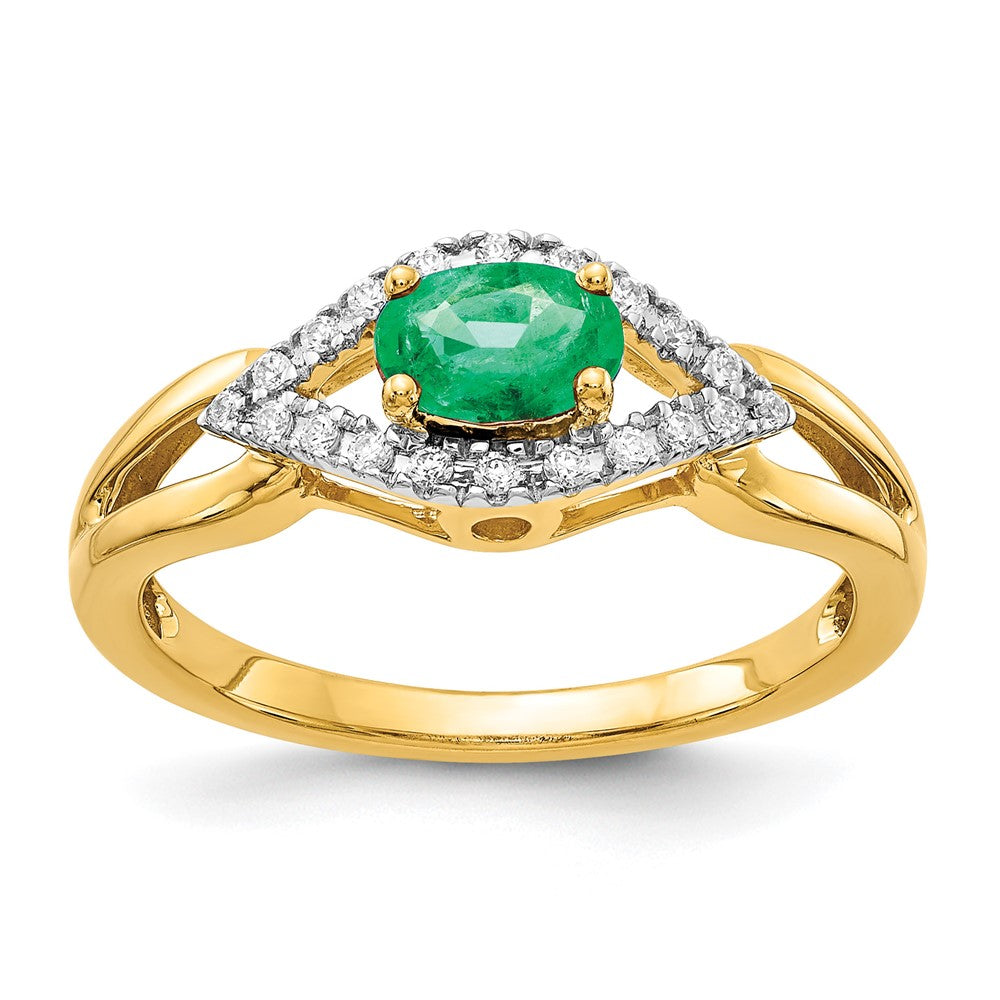 14k Diamond and Emerald Ring