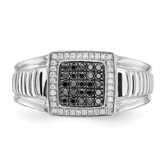 14k White Gold Black and White Diamond Mens Ring