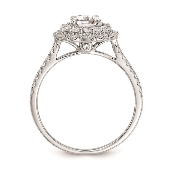 14k White Gold Double Halo (Holds 5/8 carat (5.5mm) Round Center) 1/2 carat Diamond Semi-Mount Engagement Ring