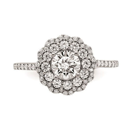 14k White Gold Double Halo (Holds 5/8 carat (5.5mm) Round Center) 1/2 carat Diamond Semi-Mount Engagement Ring