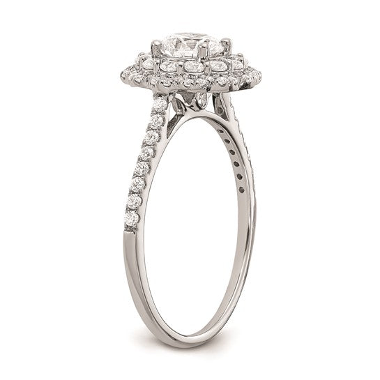 14k White Gold Double Halo (Holds 5/8 carat (5.5mm) Round Center) 1/2 carat Diamond Semi-Mount Engagement Ring