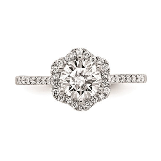 14k White Gold Hexagon Halo (Holds 3/4 carat (6.00mm) Round Center) 1/4 carat Diamond Semi-mount Engagement Ring