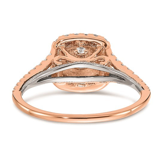 14k Rose and White Gold Double Halo (Holds 1/3 carat (4.5mm) Round Center) 1/2 carat Diamond Semi-mount Engagement Ring