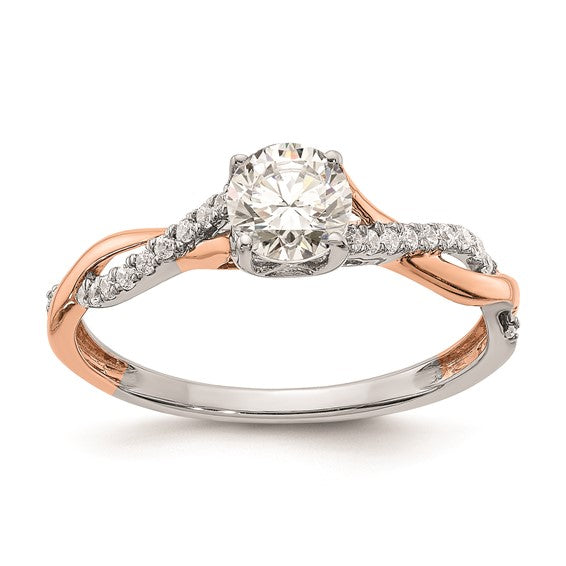 14k White and Rose Gold Criss-Cross (Holds 1/2 carat (5.2mm) Round Center) 1/8 carat Diamond Semi-mount Engagement Ring