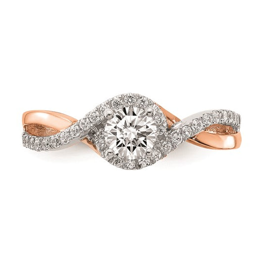 14k White and Rose Gold Criss-Cross (Holds 3/8 carat (4.8mm) Round Center) 1/5 carat Diamond Semi-mount Engagement Ring