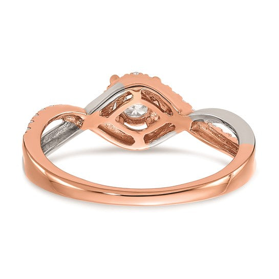 14k White and Rose Gold Criss-Cross (Holds 3/8 carat (4.8mm) Round Center) 1/5 carat Diamond Semi-mount Engagement Ring