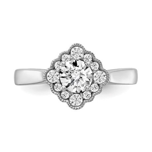 True Origin 14K White Gold 1/4 carat Lab Grown Diamond VS/SI D E F Round Semi Mount Fancy Halo Engagement Ring