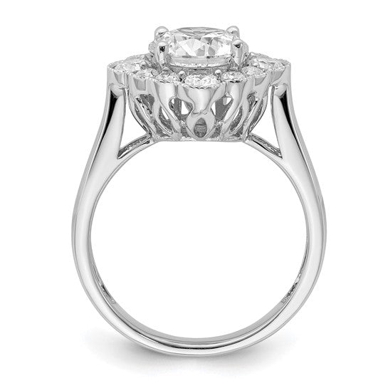 True Origin 14K White Gold 1/4 carat Lab Grown Diamond VS/SI D E F Round Semi Mount Fancy Halo Engagement Ring