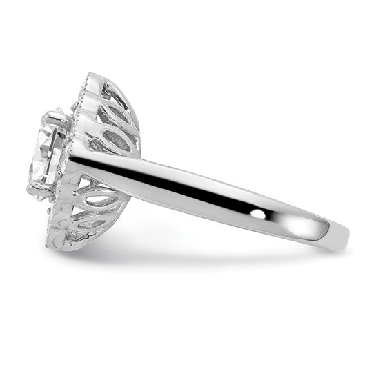 True Origin 14K White Gold 1/4 carat Lab Grown Diamond VS/SI D E F Round Semi Mount Fancy Halo Engagement Ring