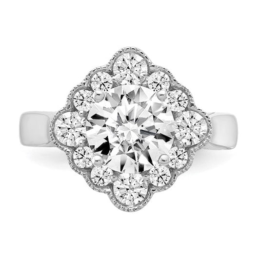 True Origin 14K White Gold 1/4 carat Lab Grown Diamond VS/SI D E F Round Semi Mount Fancy Halo Engagement Ring