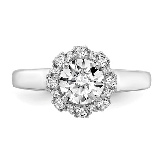 True Origin 14K White Gold 1/4 carat Lab Grown Diamond VS/SI D E F Round Semi Mount Fancy Halo Engagement Ring