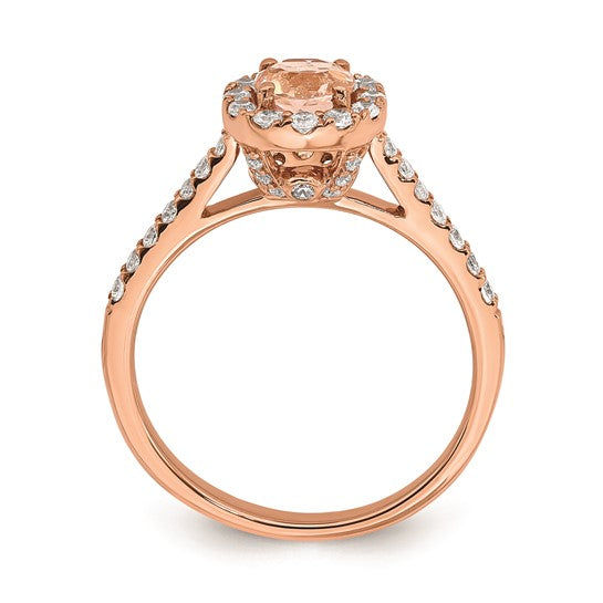 Blooming Bridal 14k Rose Gold Halo 5.2mm Round Morganite and 3/8 carat Diamond Complete Engagement Ring