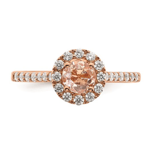 Blooming Bridal 14k Rose Gold Halo 5.2mm Round Morganite and 3/8 carat Diamond Complete Engagement Ring