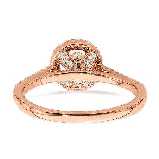 Blooming Bridal 14k Rose Gold Halo 5.2mm Round Morganite and 3/8 carat Diamond Complete Engagement Ring